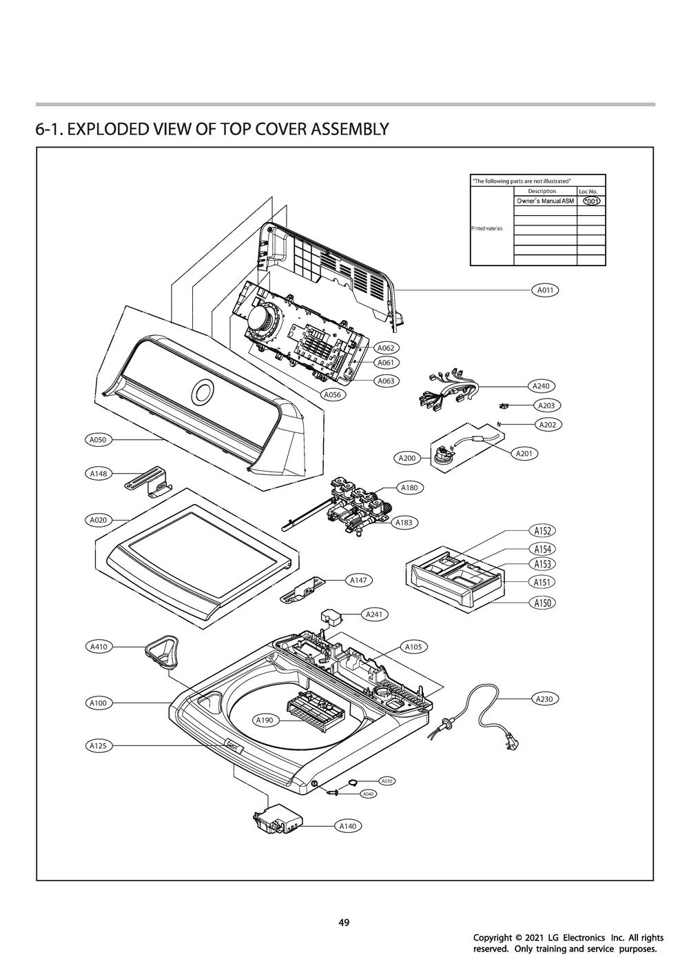 Top Cover Assembly Diagram and Parts List for T1490SEHTW ABWETUS LG Washer