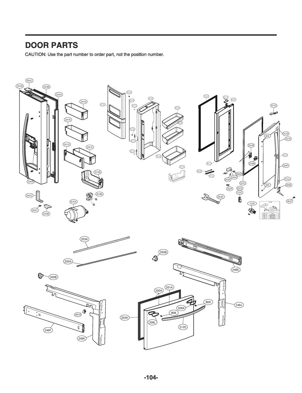 Door Parts Diagram and Parts List for GR-X288NMSM AMTCNA0 LG Refrigerator
