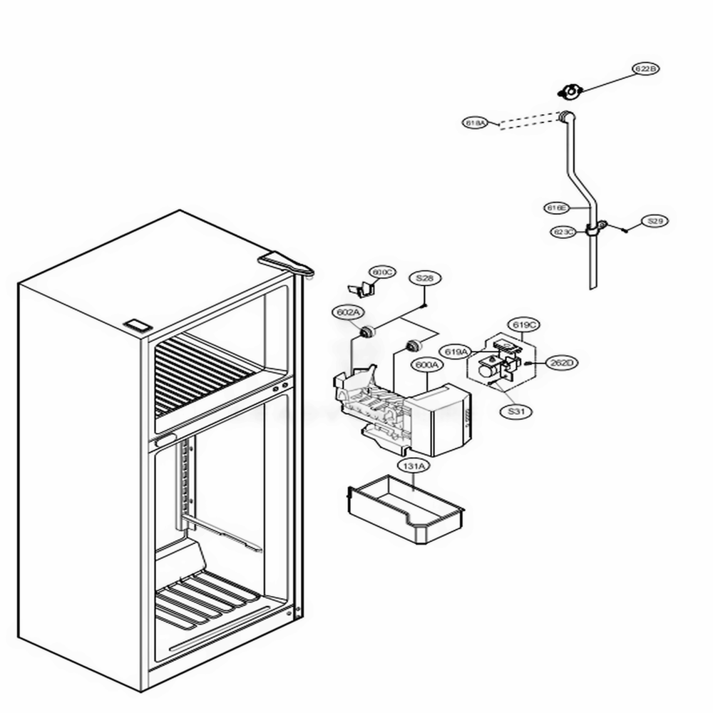 Ice Maker Parts Diagram and Parts List for 79293 AST2SER LG Refrigerator