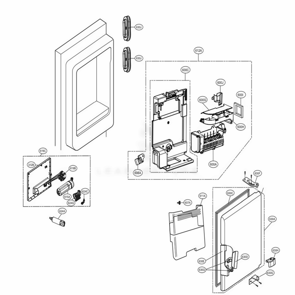 Ice Maker Part Diagram and Parts List for LNXS30866D ASBCNA1 LG Refrigerator