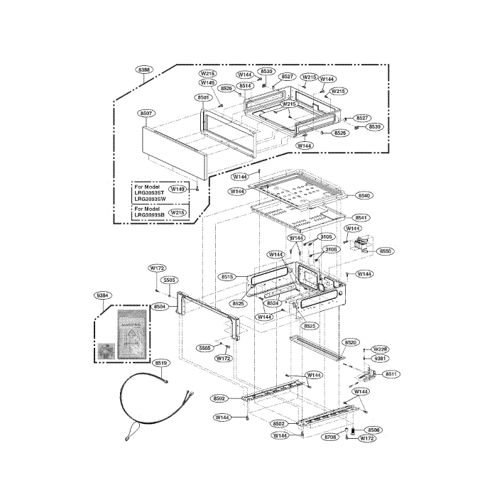 Drawer Diagram and Parts List for LRG3093SB 00 LG Range