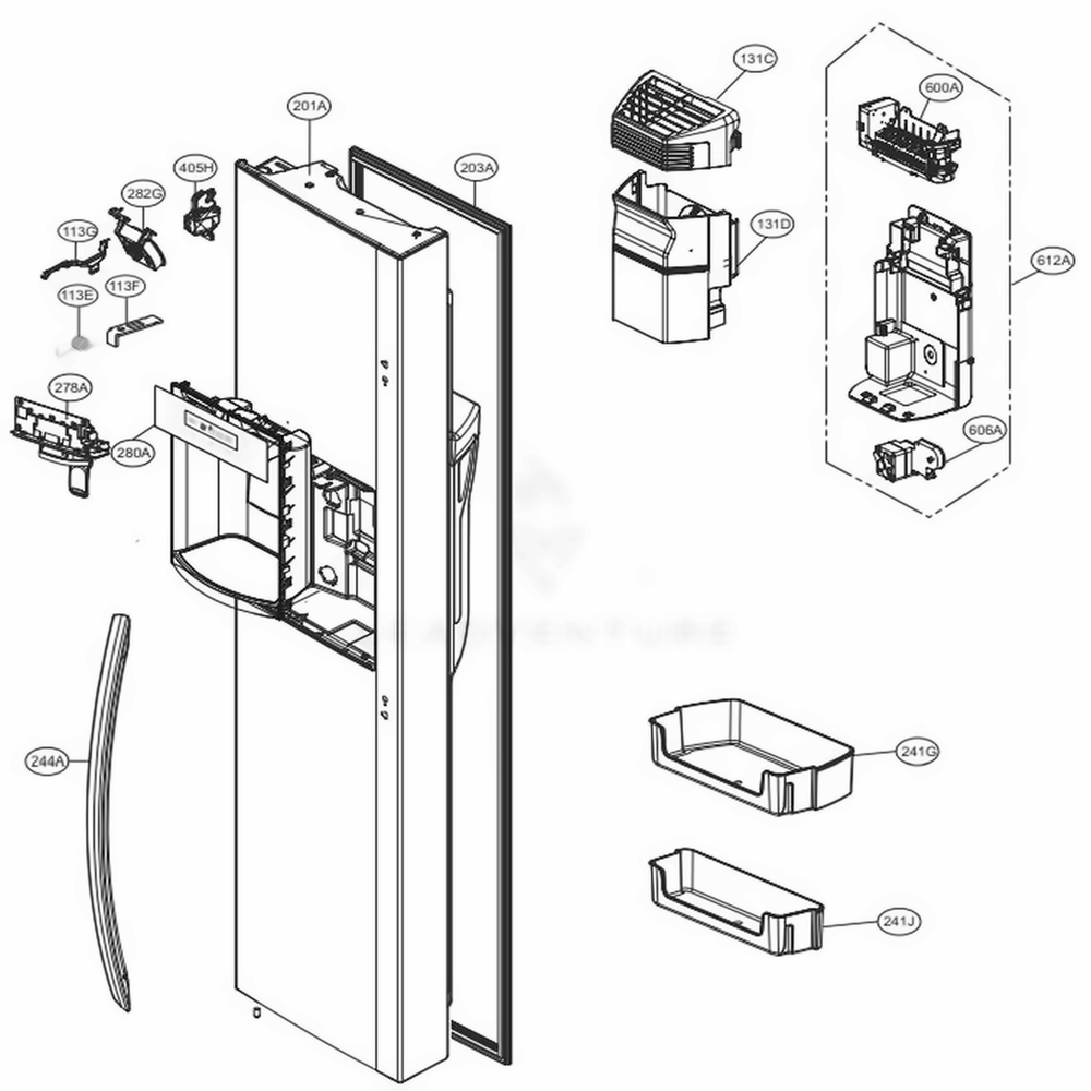 Freezer Door Diagram and Parts List for LSXS26336S ASTCNA2 LG Refrigerator