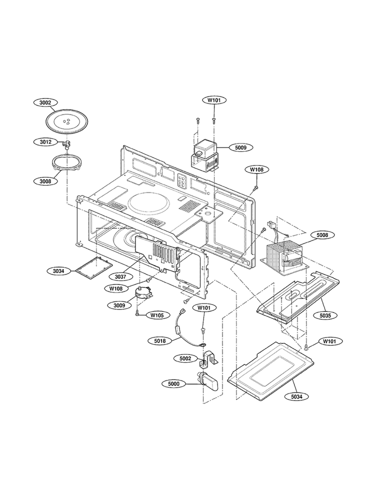 Interior Parts Diagram and Parts List for MV1501BQ  LG Microwave
