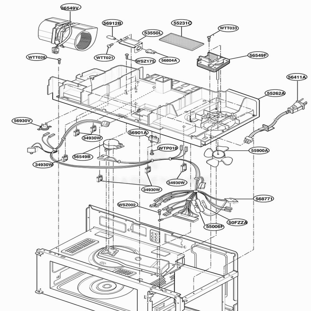 Interior Parts 2 Diagram and Parts List for MH7130XEB3 B3EWRP LG Range