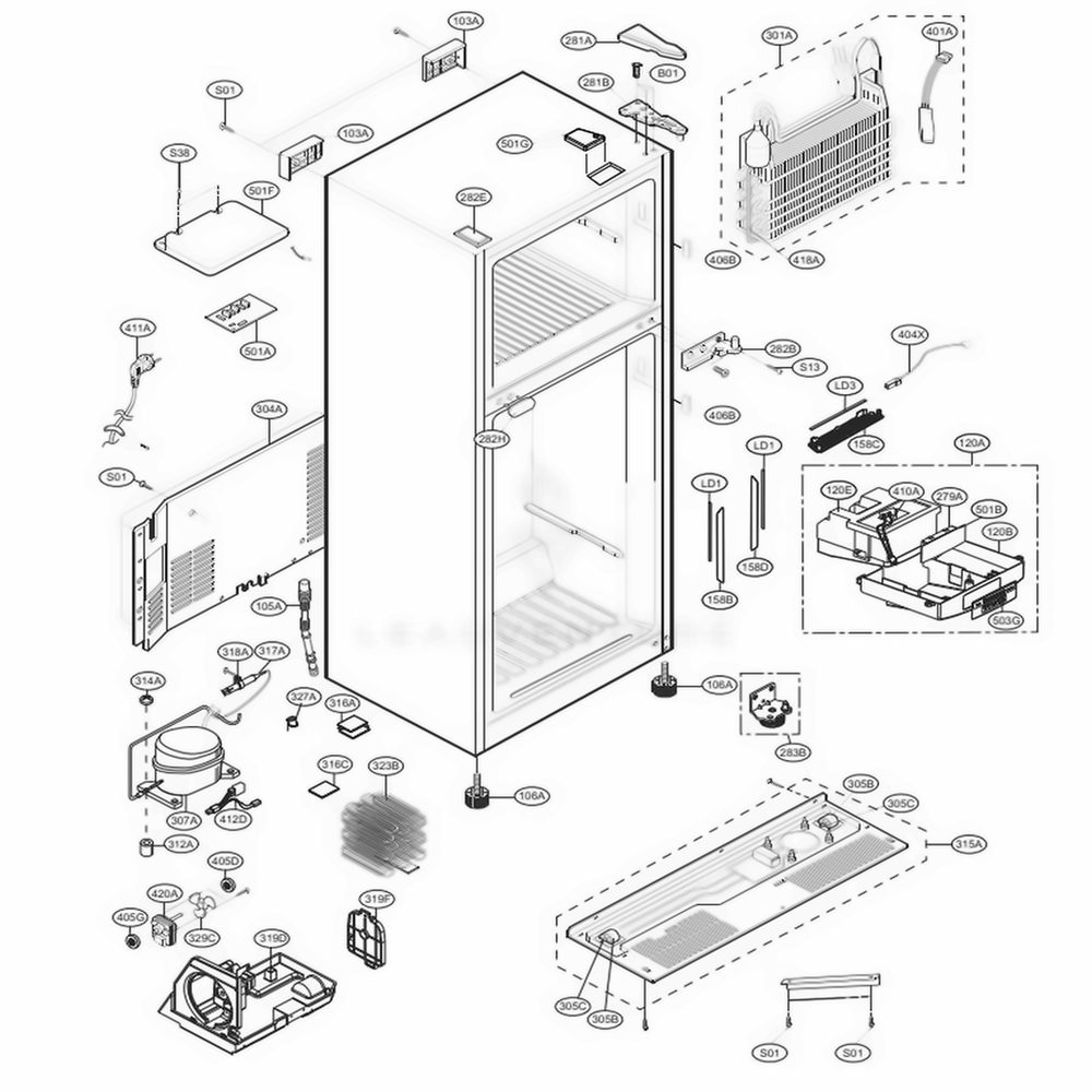 Case Parts Diagram and Parts List for LTCS20220S ASTCNA5 LG Refrigerator