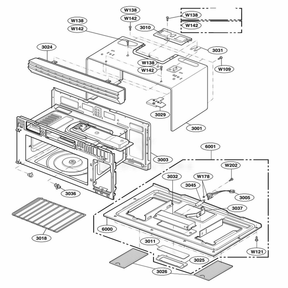 Oven Cavity Parts Diagram and Parts List for 80804 AB6ESEA LG Microwave