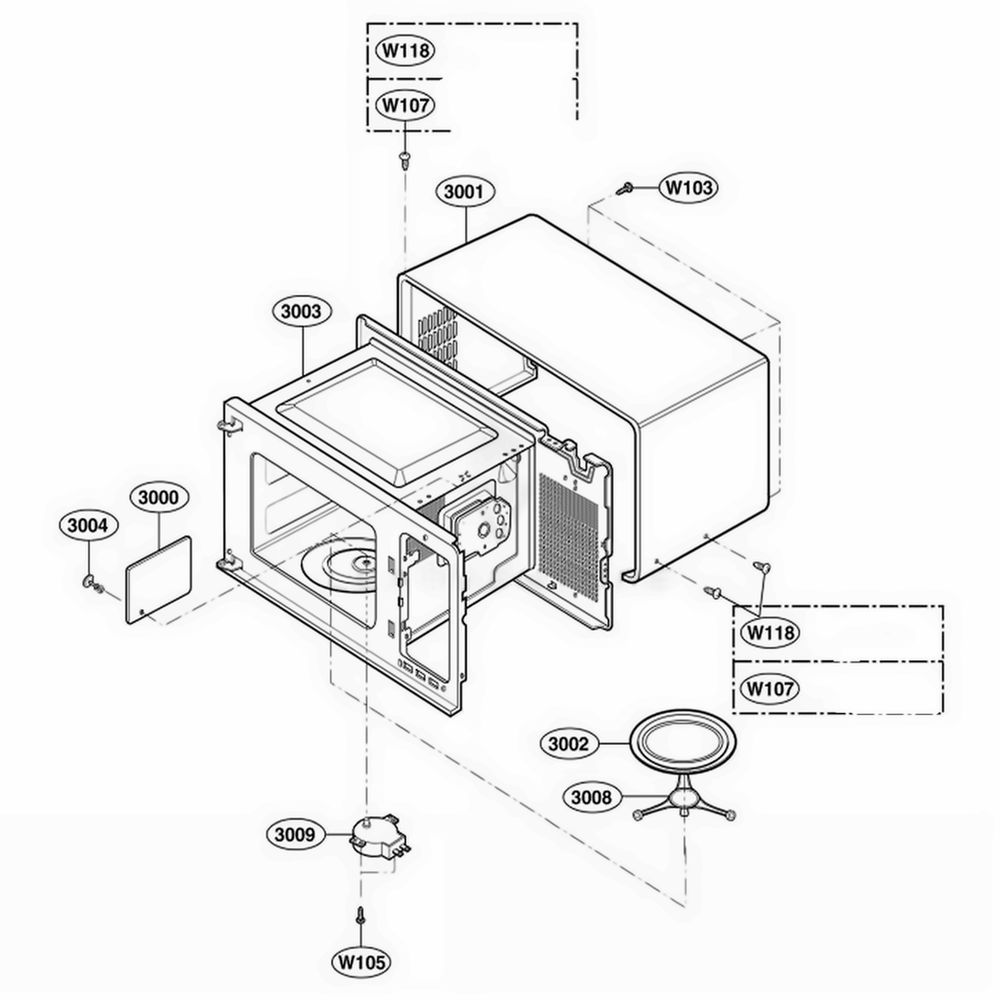 Oven Cavity Parts Diagram and Parts List for 62462 CW1ESEA LG Wall Oven