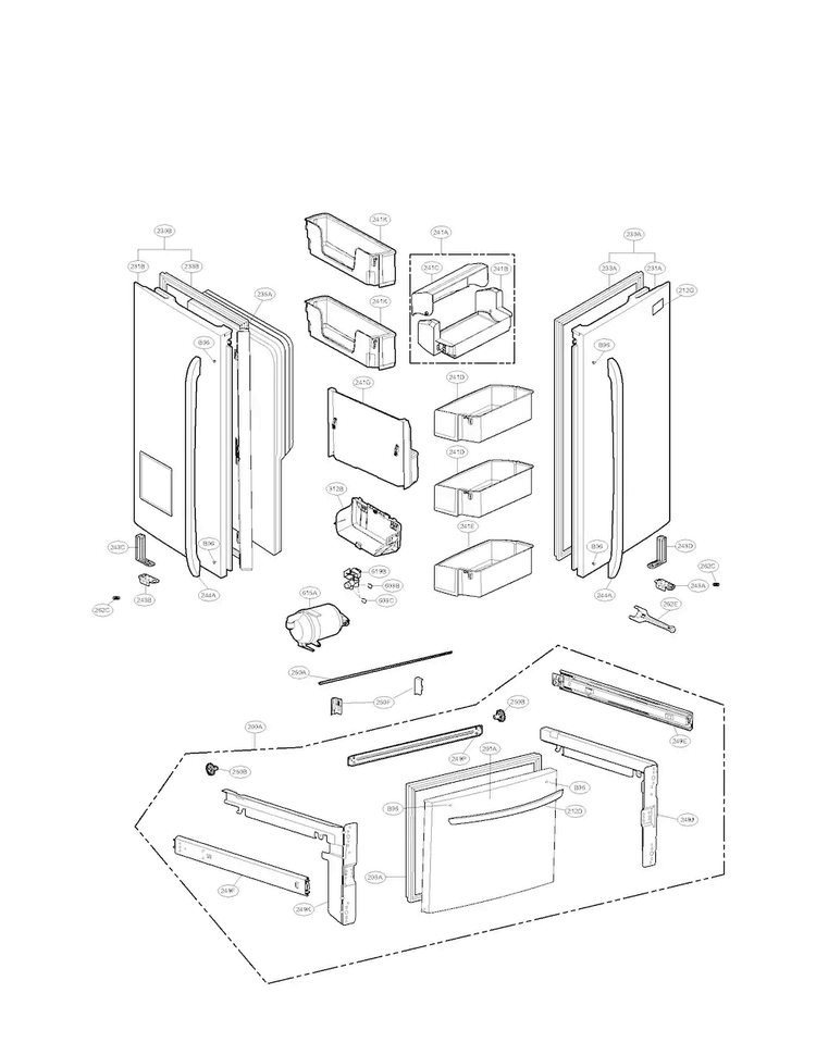 Door Parts Diagram and Parts List for LFX28978ST 00 LG Refrigerator