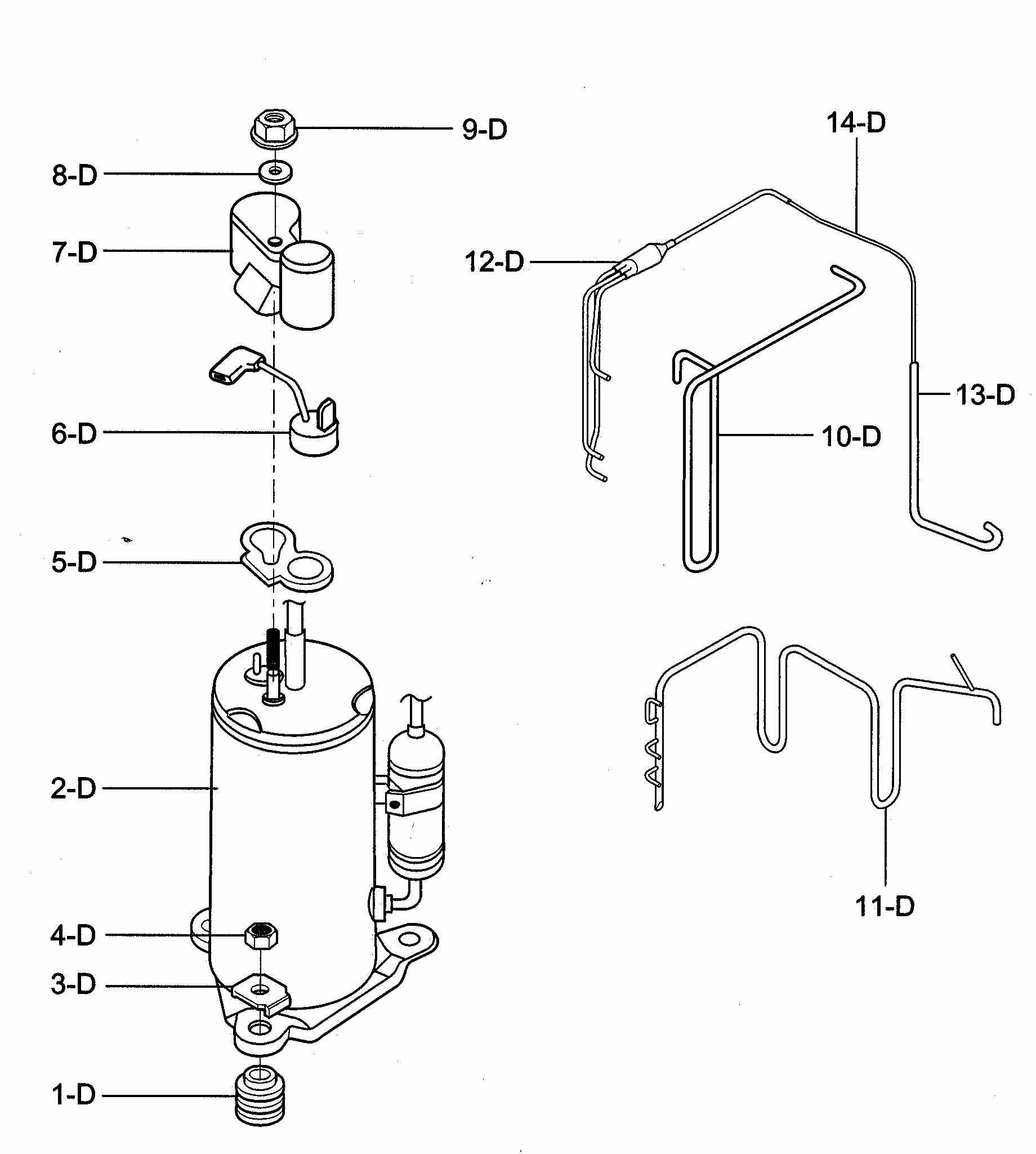 Compressor Parts Diagram and Parts List for 58072082200  Kenmore Air Conditioner