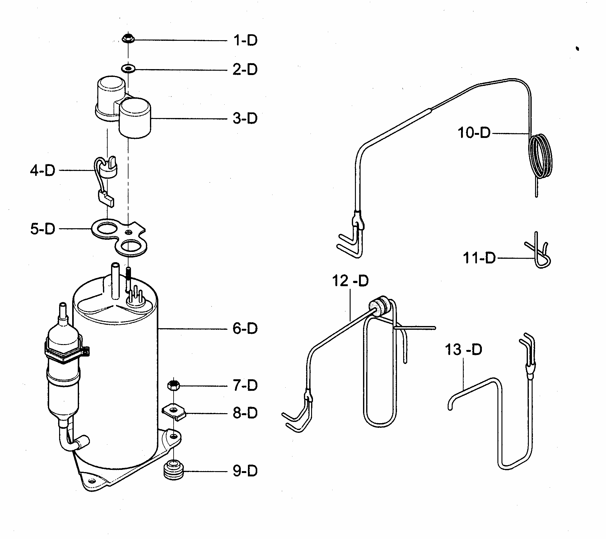 Compressor Parts Diagram and Parts List for 58074093400  Kenmore Air Conditioner