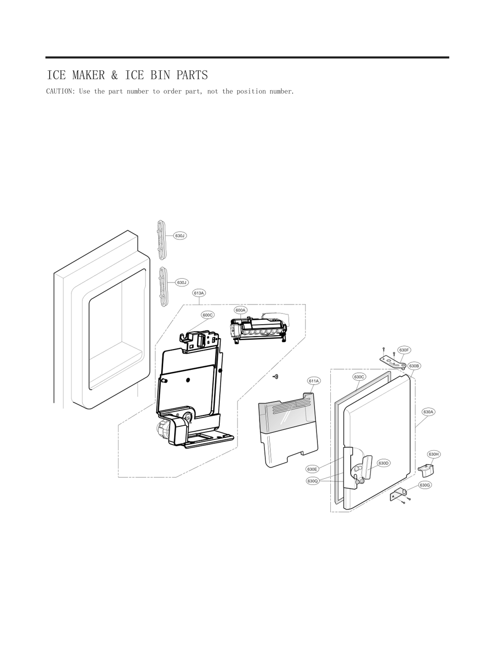 Ice Maker And Ice Bin Parts Diagram and Parts List for GC-L288NKXM ASBCNA4 LG Refrigerator