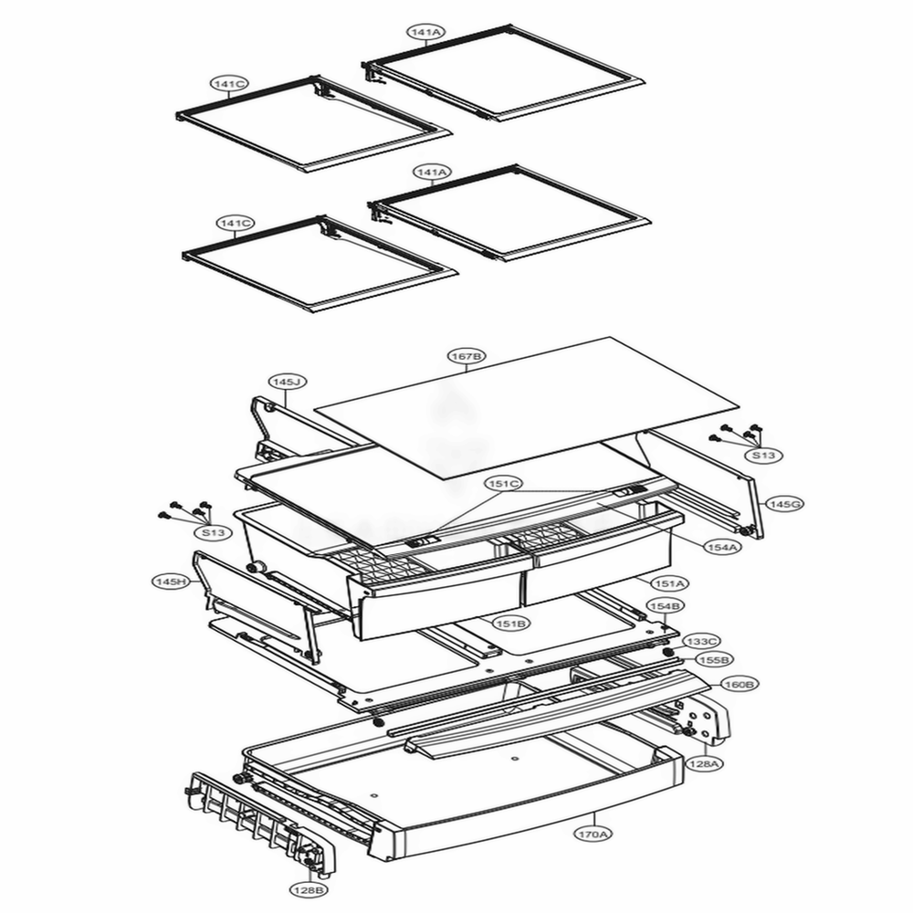 Refrigerator Parts Diagram and Parts List for 71319 AWBCSE2 LG Refrigerator