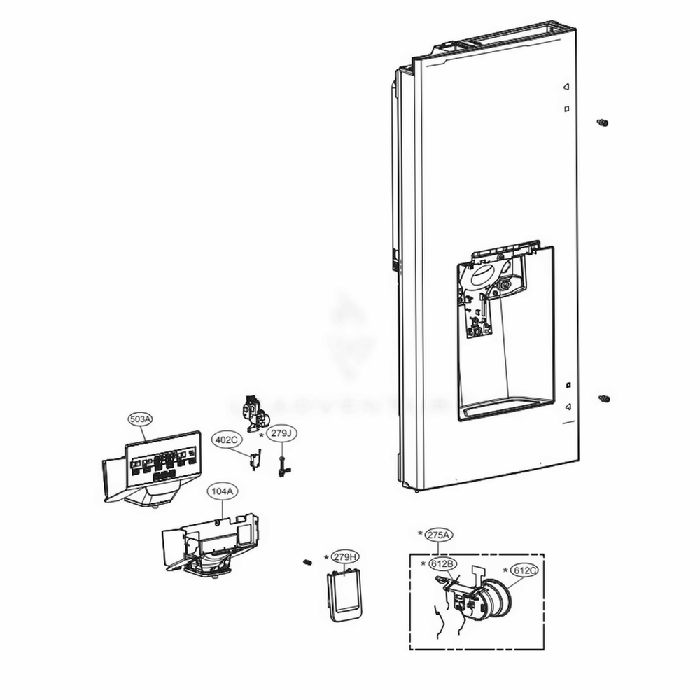 Dispenser Parts Diagram and Parts List for LFXS28968D ASBCNA2 LG Refrigerator