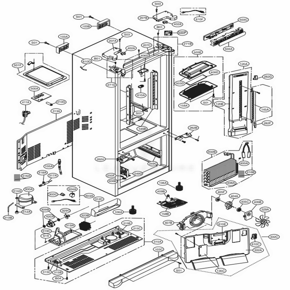 Case Parts Diagram and Parts List for LFC25776ST ASTCNA6 LG Refrigerator