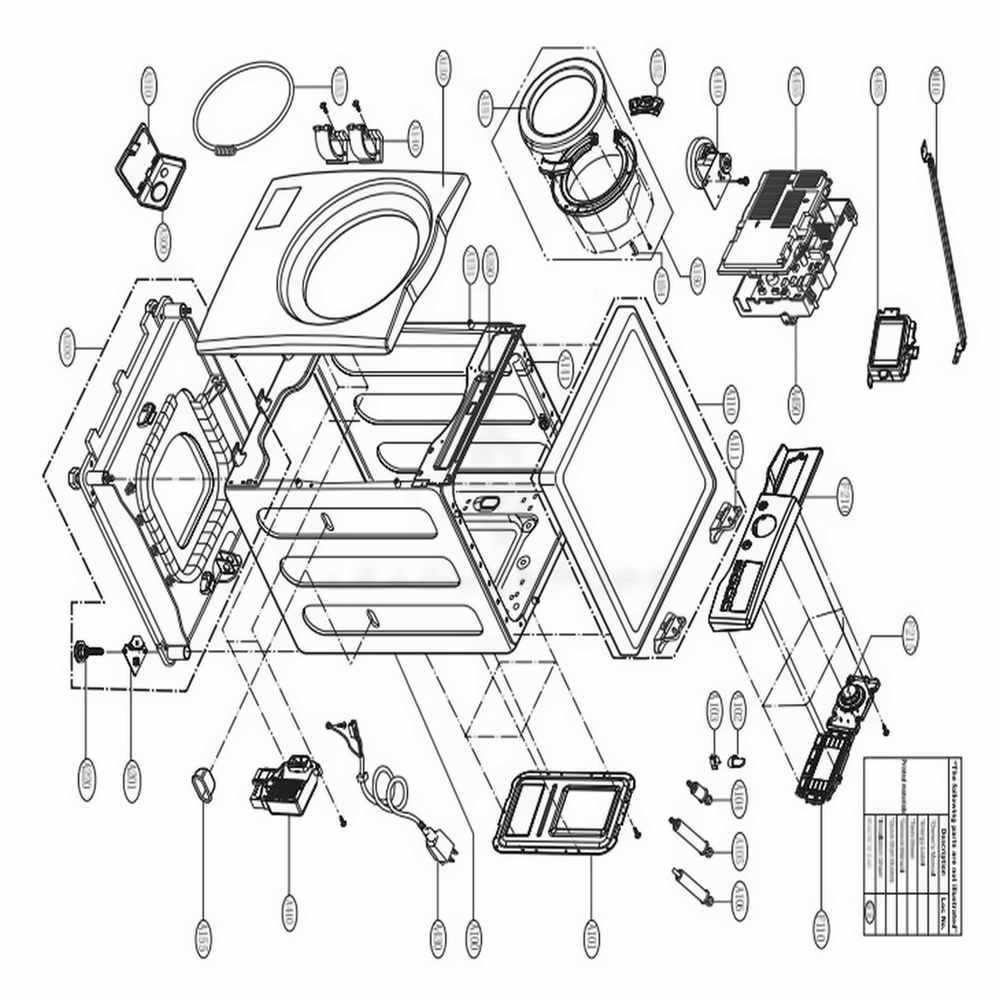 Cabinet And Control Panel Assemlby Diagram and Parts List for WM3570HVA ASSEECI LG Washer