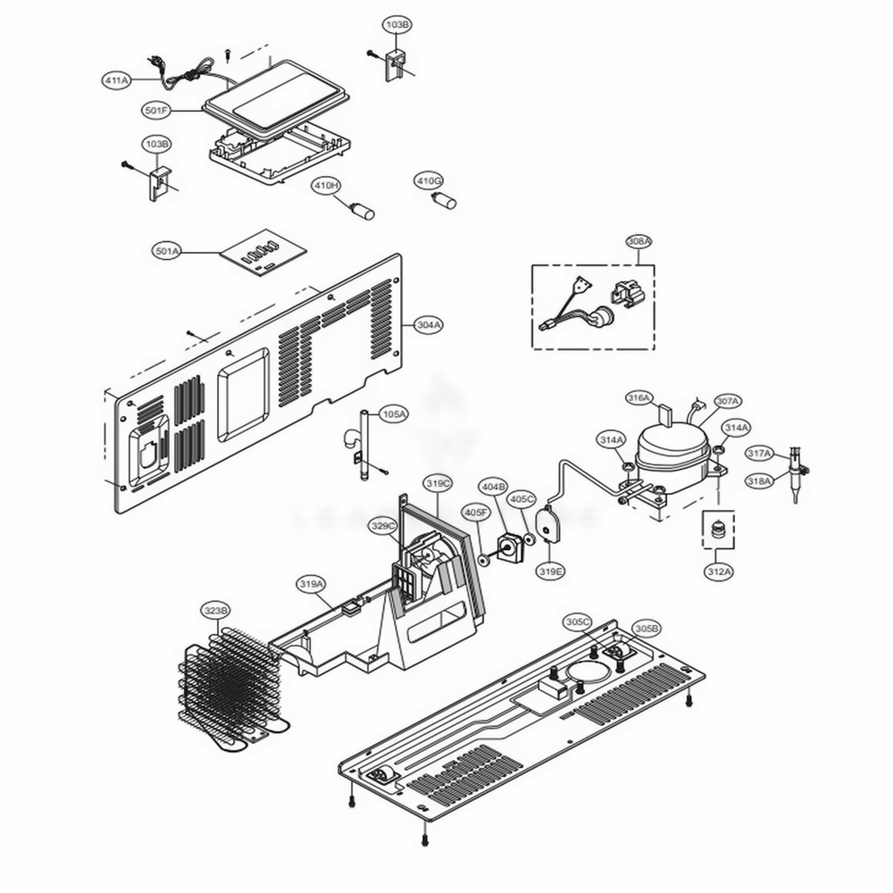 Machine Compartment Diagram and Parts List for LSXS26326B AWBCNA0 LG Refrigerator