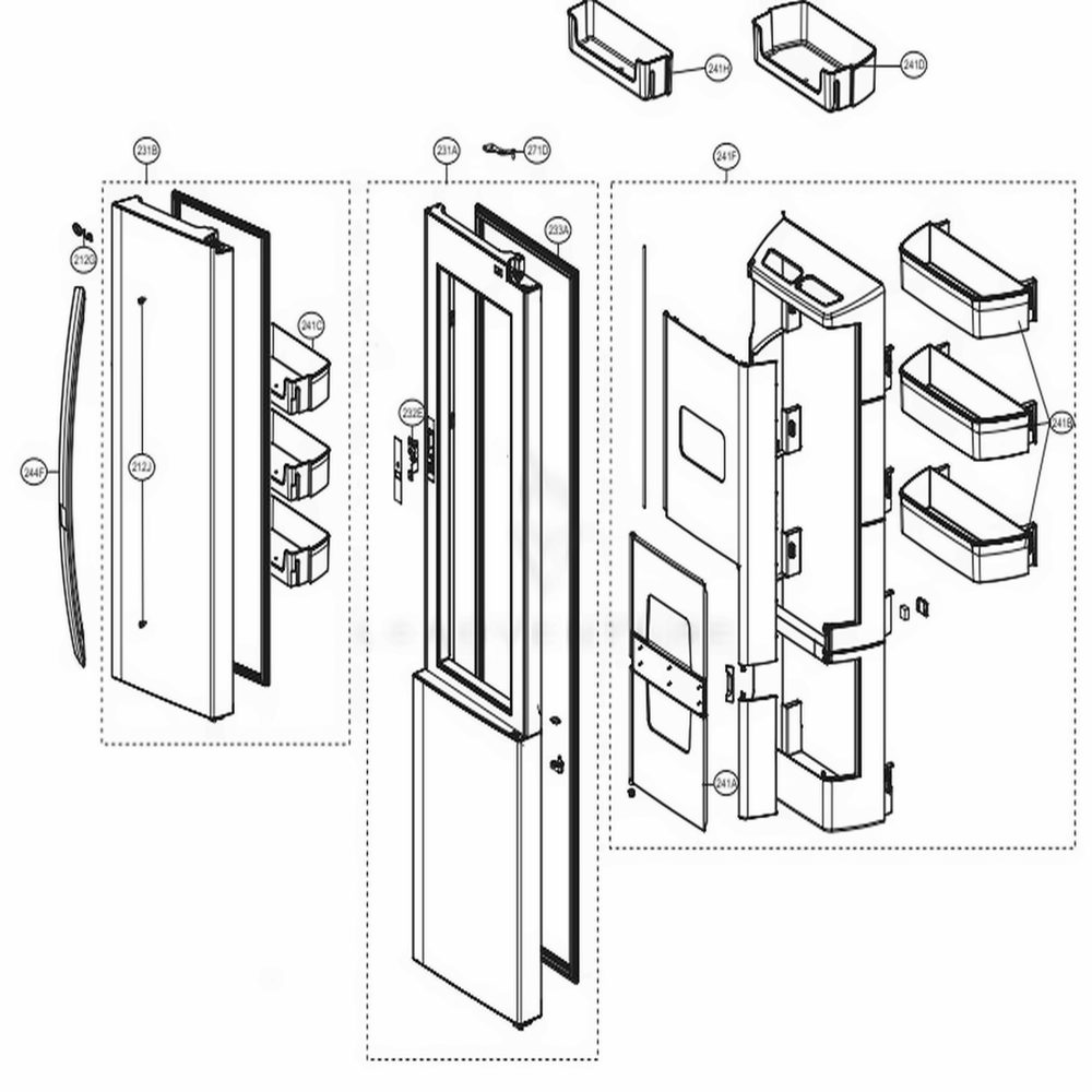 Refrigerator Door Diagram and Parts List for LSXS26386S ASTCNA4 LG Refrigerator