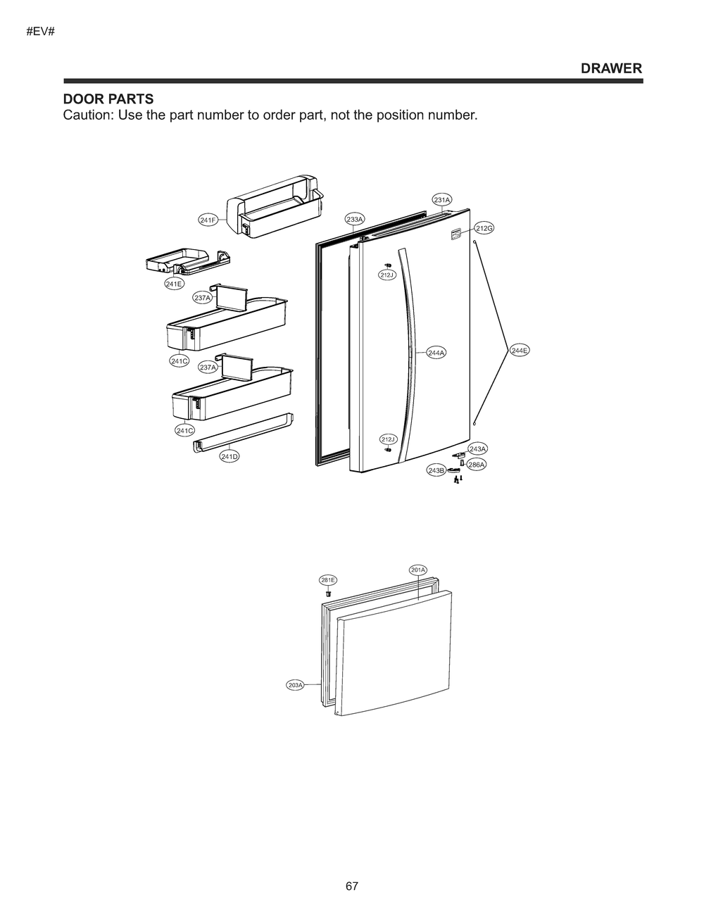 Door Parts Diagram and Parts List for GM-B249QQFL ASWCNA1 LG Refrigerator