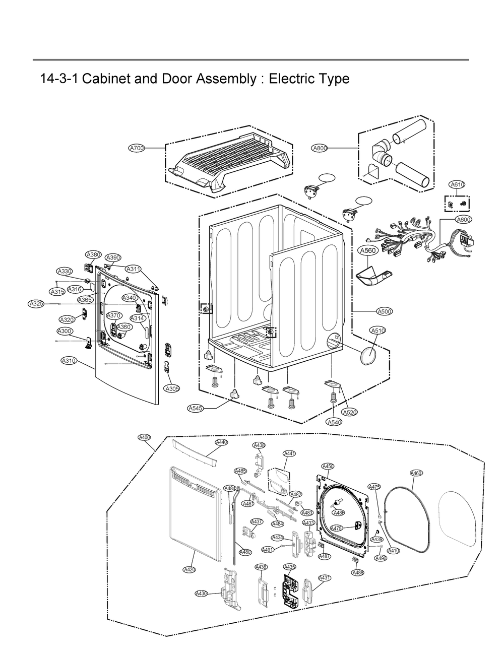 Cabinet And Door Assembly Diagram and Parts List for DLE4970WE ABWEEUS LG Dryer