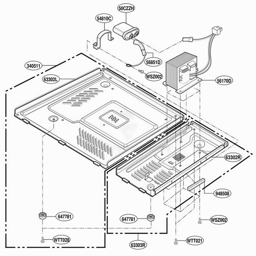 Base Plate Parts Diagram and Parts List for MT1130SGB SGEWRP LG Range