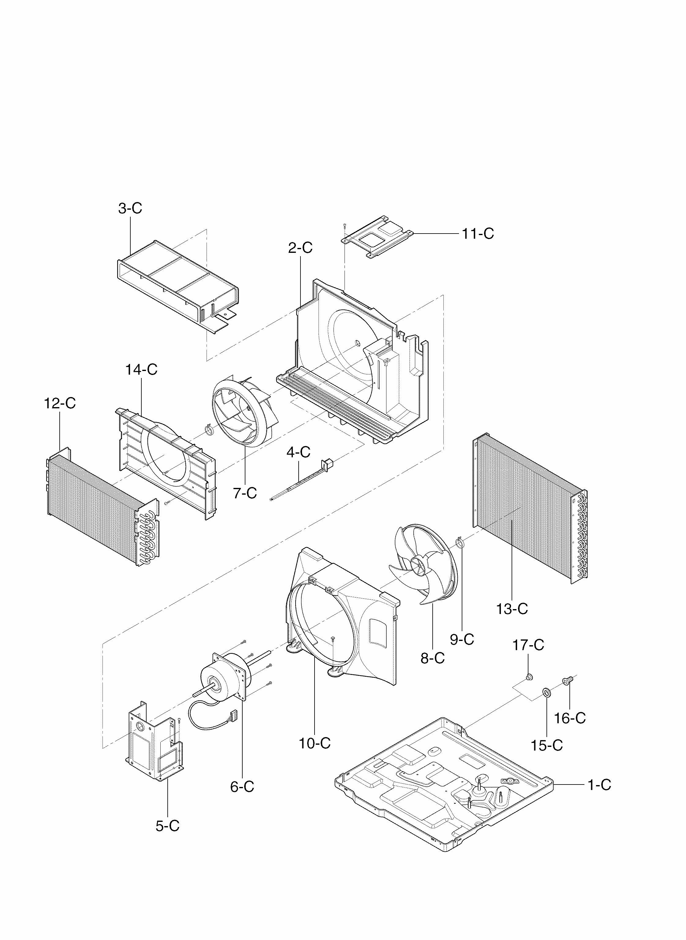 Air Handling Parts Diagram and Parts List for 58075251800  Kenmore Air Conditioner