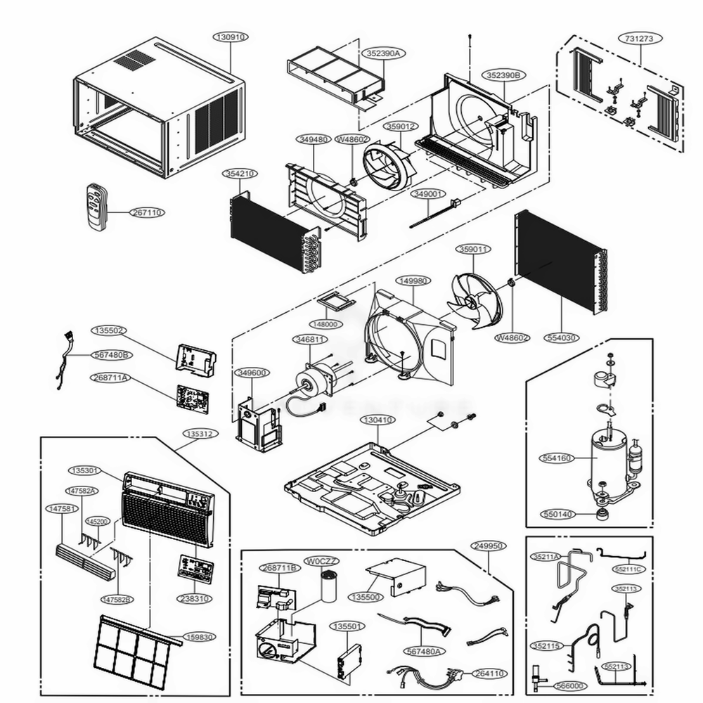 Main Diagram and Parts List for LW2516ER AT3AHDS LG Air Conditioner