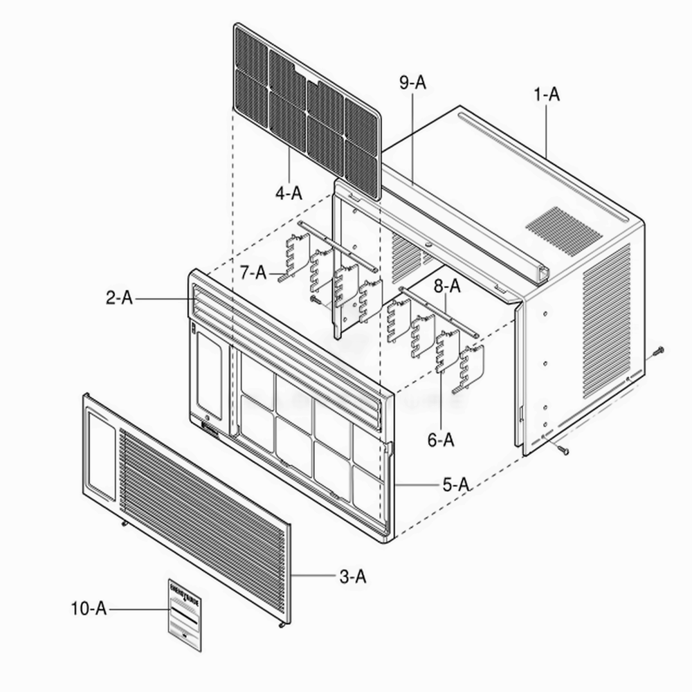 Cabinet And Front Grille Assembly Diagram and Parts List for LWC061JFMJ0 AWYASRU LG Air Conditioner