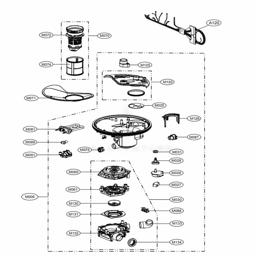 Sump Assembly Diagram and Parts List for LDF7774BD ABDEEUS LG Dishwasher