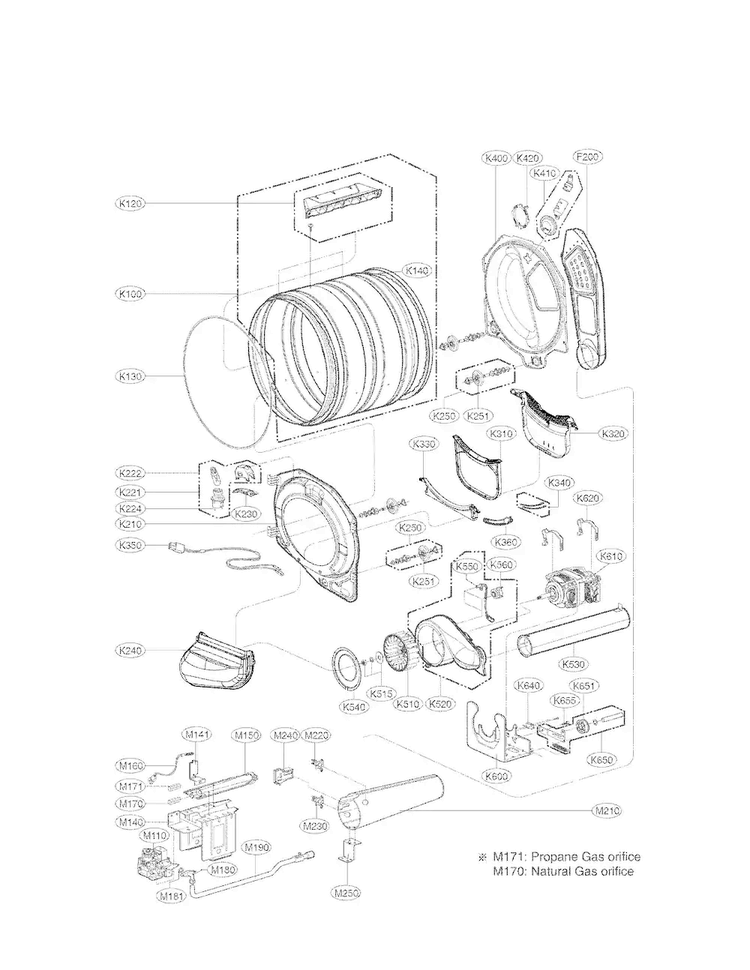 Drum And Motor Assembly Parts Diagram and Parts List for DLGX4071V  LG Dryer