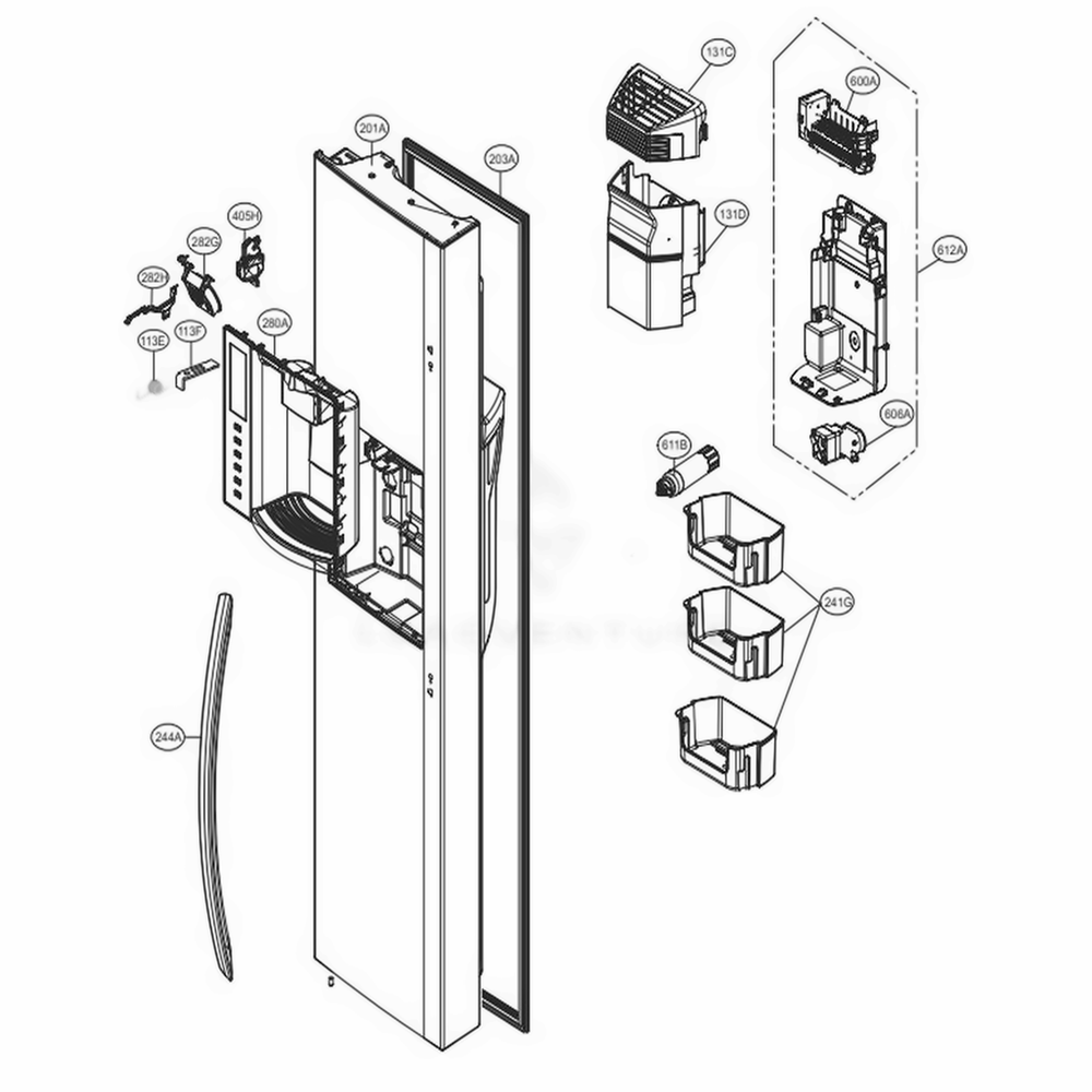 Freezer Door Diagram and Parts List for LSXS26366D ASBCNA9 LG Refrigerator