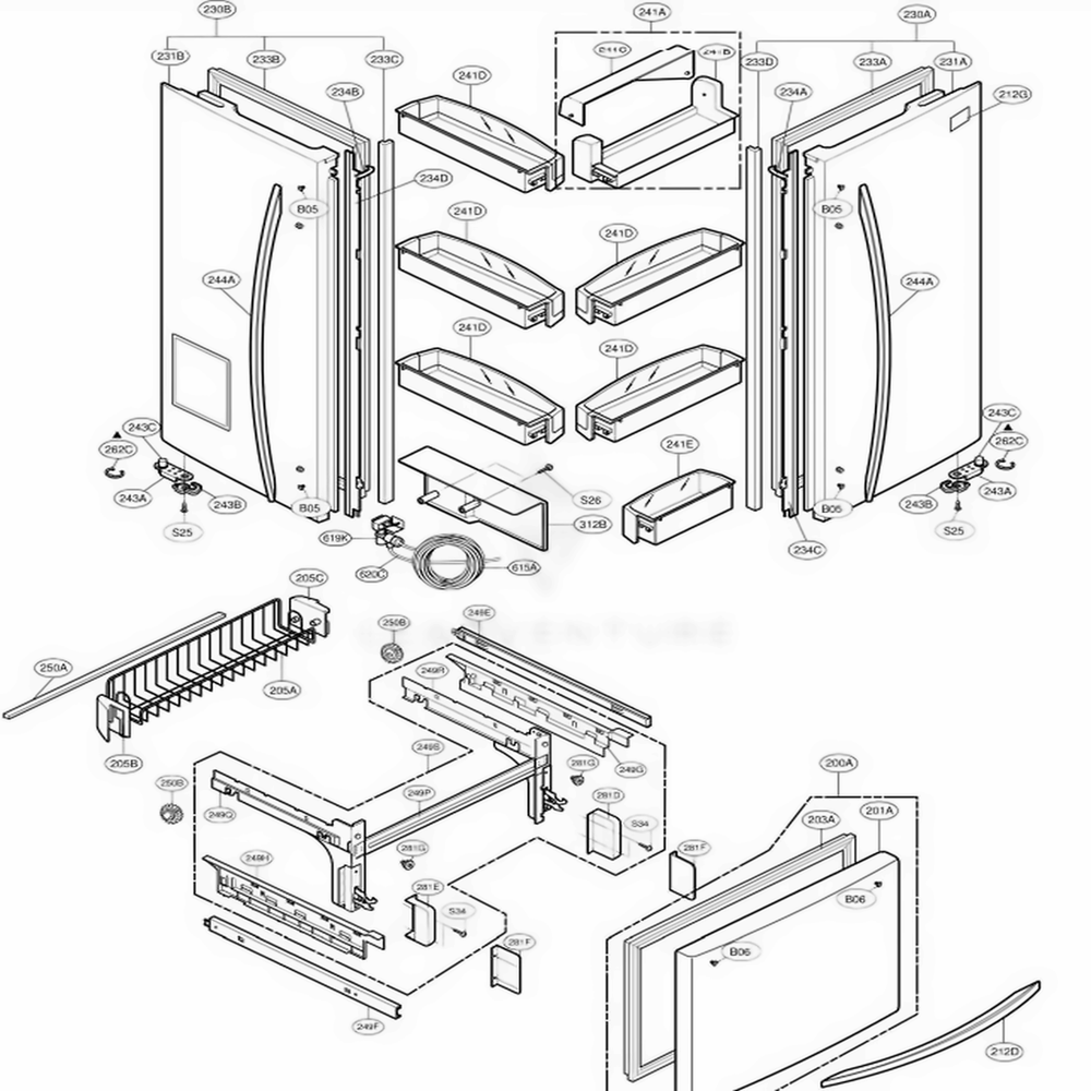 Door Parts Diagram and Parts List for 78549 AWB3SER LG Refrigerator