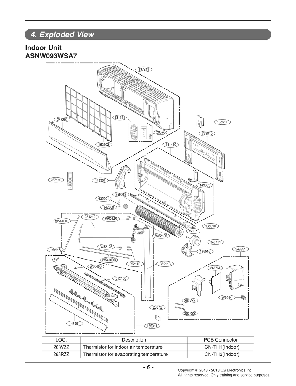 Indoor Unit Diagram and Parts List for ASNW093WSA7 ANWBEUS LG Air Conditioner