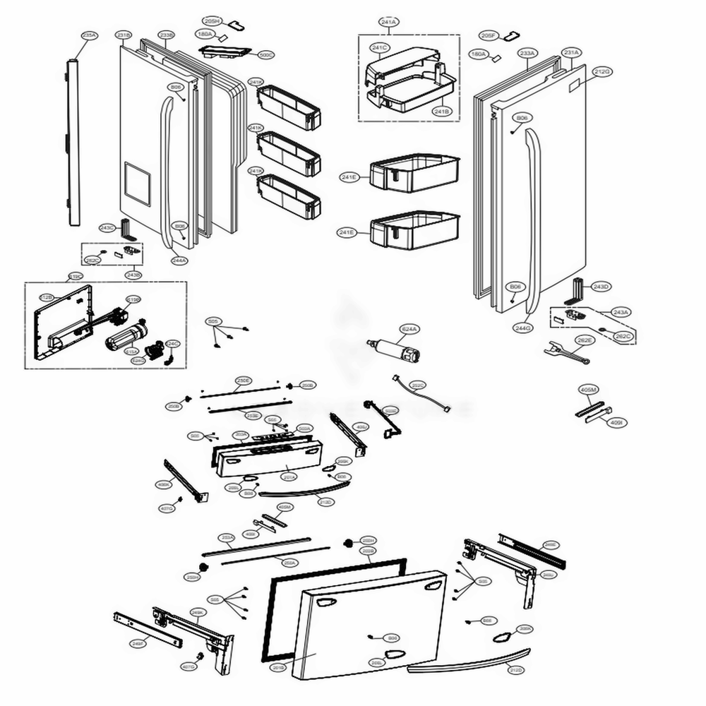 Door Parts Diagram and Parts List for LMXS30786S ASTCNA0 LG Refrigerator