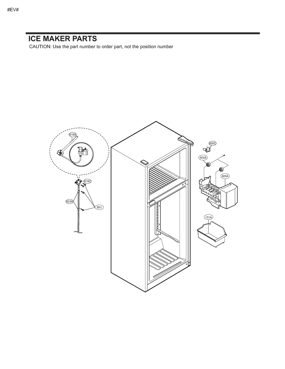 Ice Maker Parts Diagram and Parts List for GM-U652GQDP ASWCSE3 LG Refrigerator