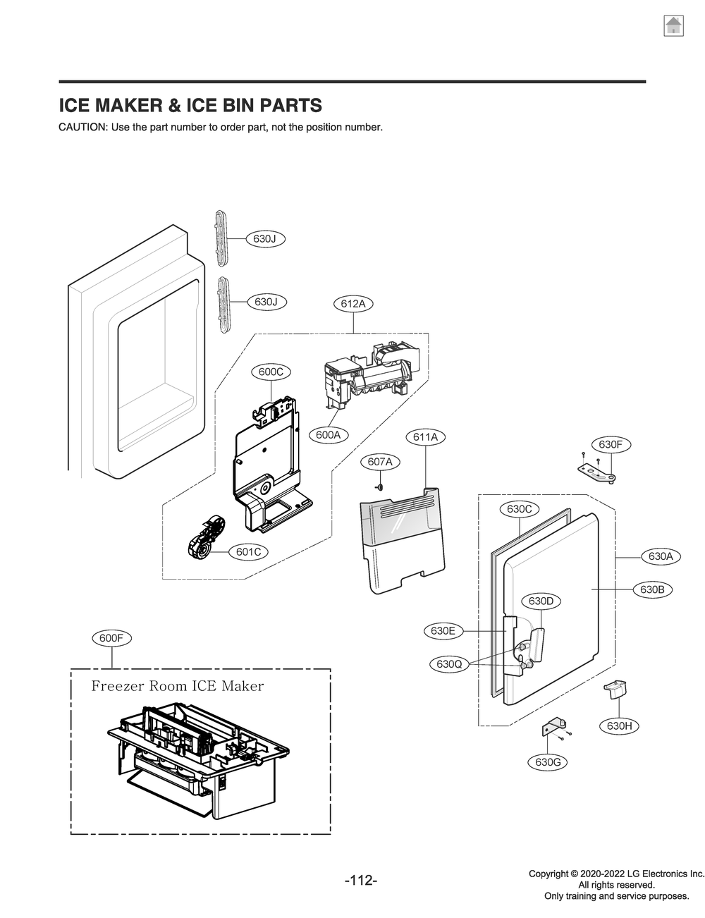 Ice Maker And Ice Bin Parts Diagram and Parts List for GR-L28ANSYX ASTCNA2 LG Refrigerator