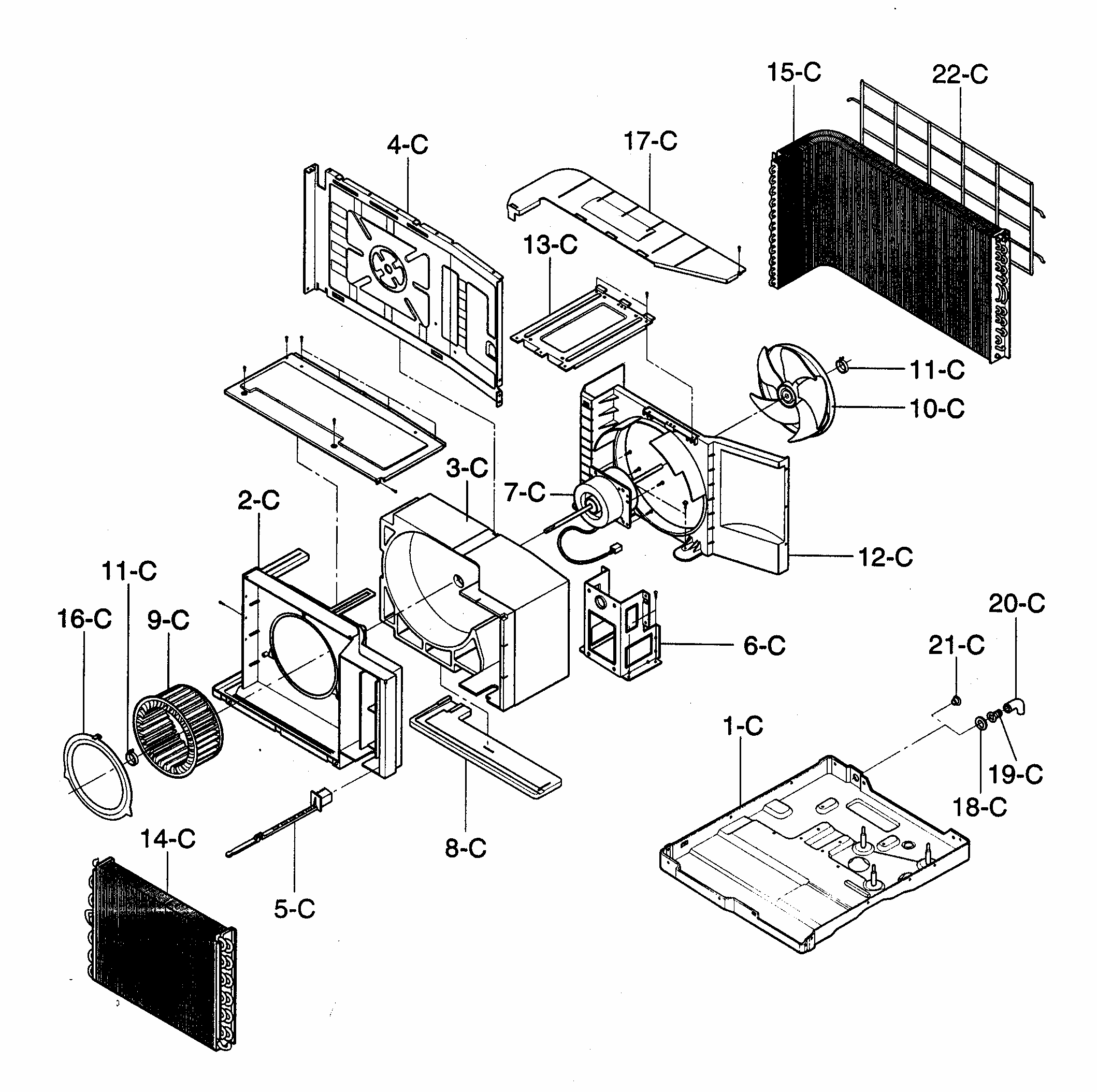 Air Handling Diagram and Parts List for 58073184300  Kenmore Air Conditioner