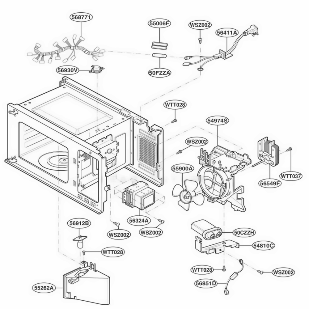 Interior Parts Diagram and Parts List for KCMS145JBT1 AB6EKAD LG Range