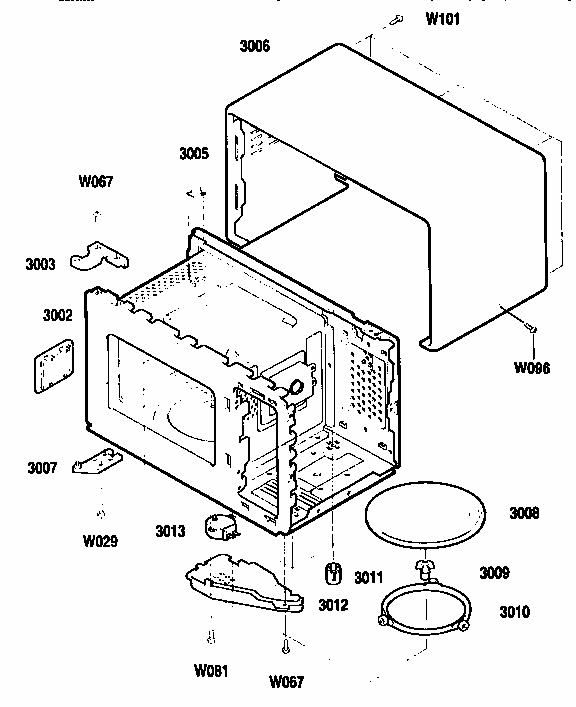 Oven Cavity Diagram and Parts List for 7218952290  Kenmore Microwave