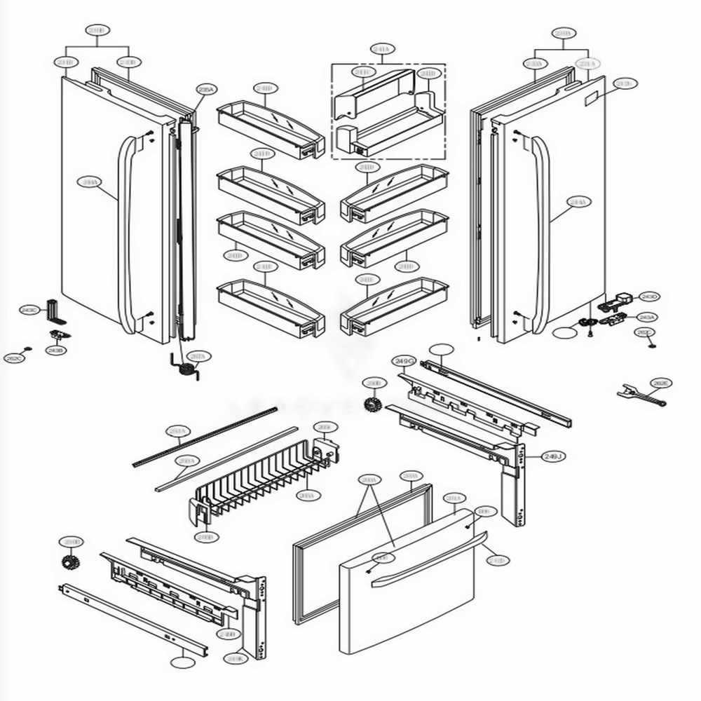 Door Parts Diagram and Parts List for 71603 ASTCSE4 LG Refrigerator