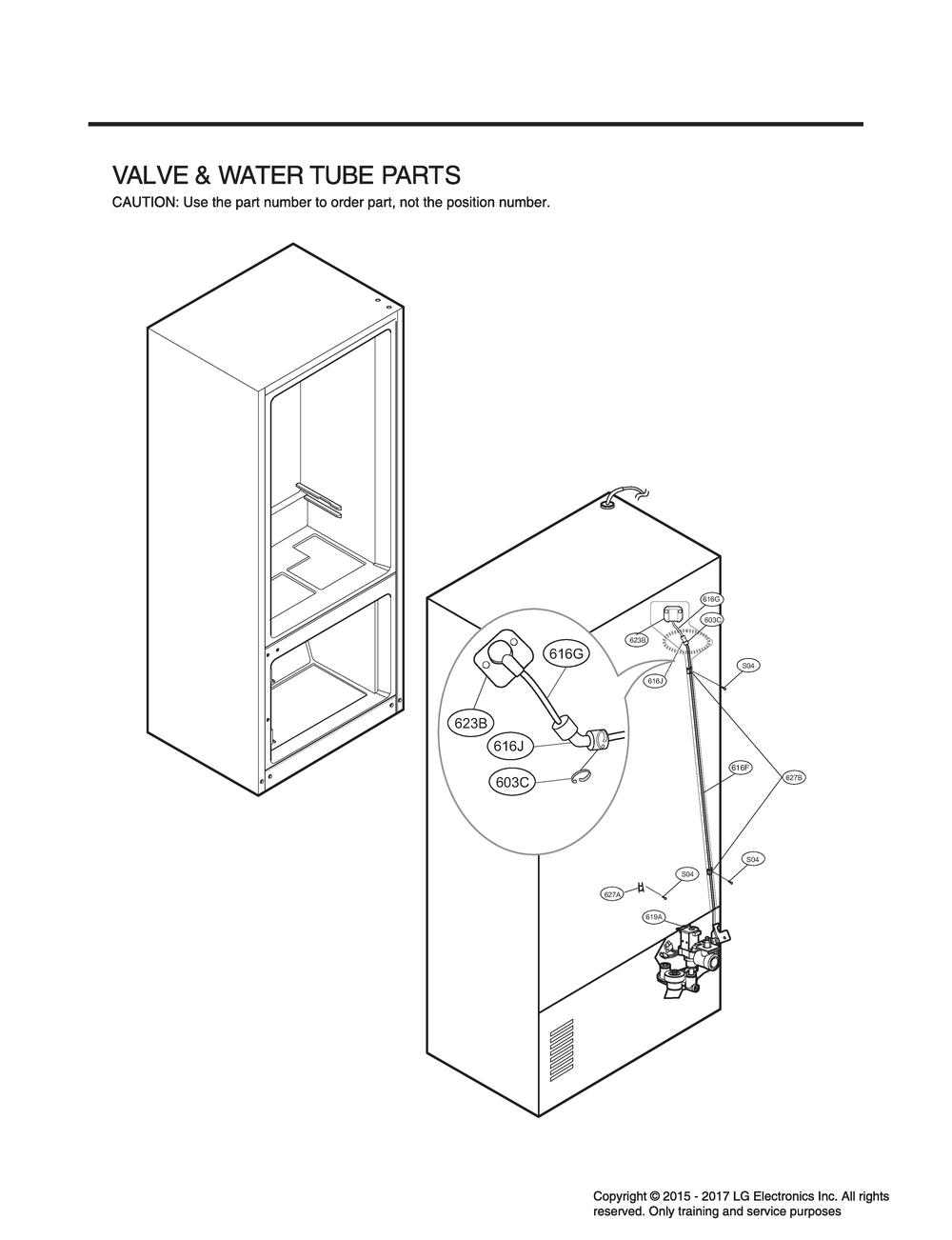 Valve And Water Tube Parts Diagram and Parts List for GR-L31GHSJM ASTCNA1 LG Refrigerator