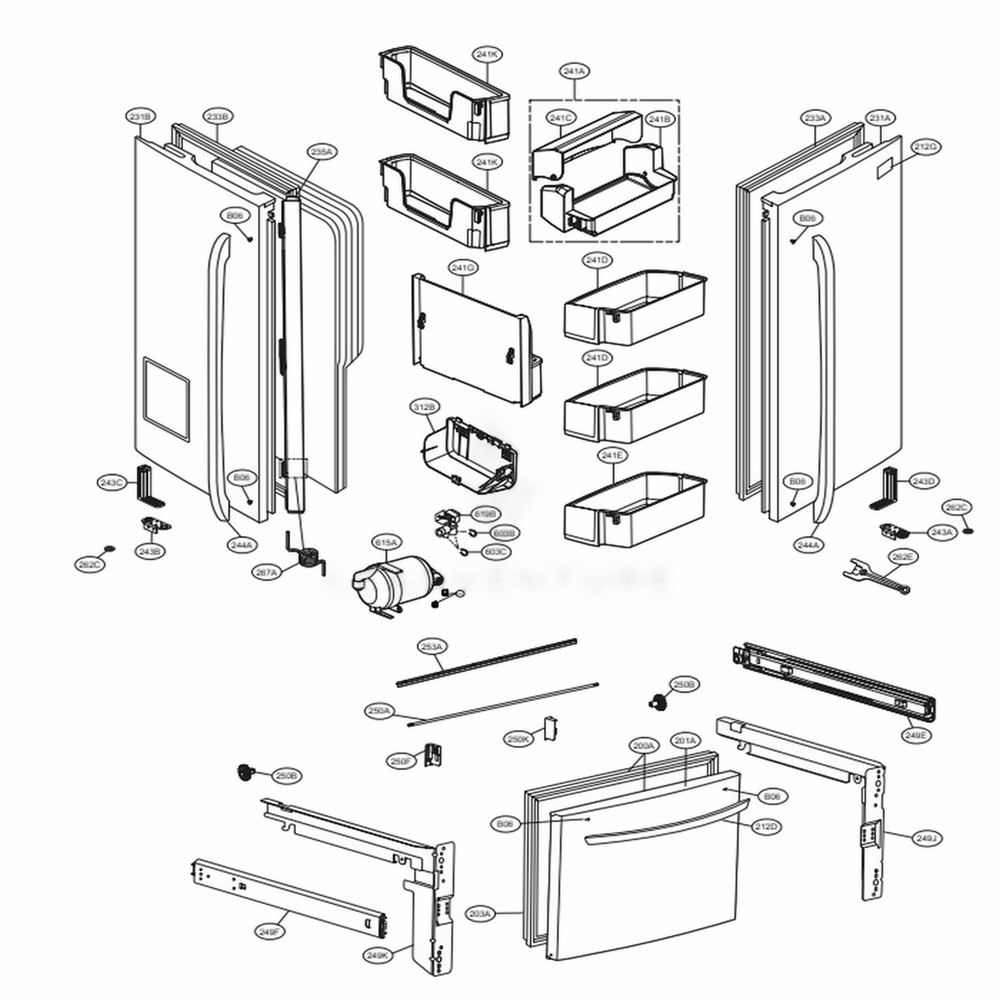 Door Parts Diagram and Parts List for LFX28979ST ASTCNA1 LG Refrigerator