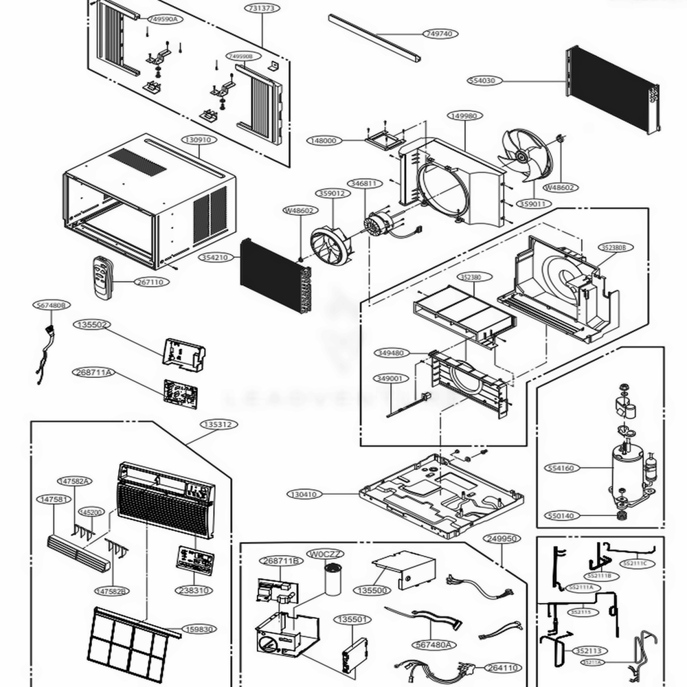 Main Diagram and Parts List for LW1216ER AT1AUSB LG Air Conditioner