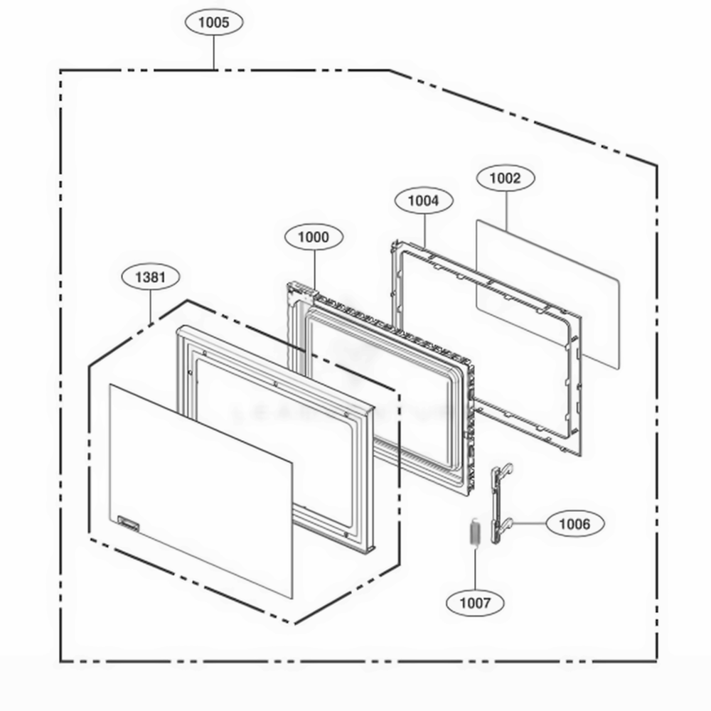 Door Parts Diagram and Parts List for 66993 CS6ESEA LG Wall Oven