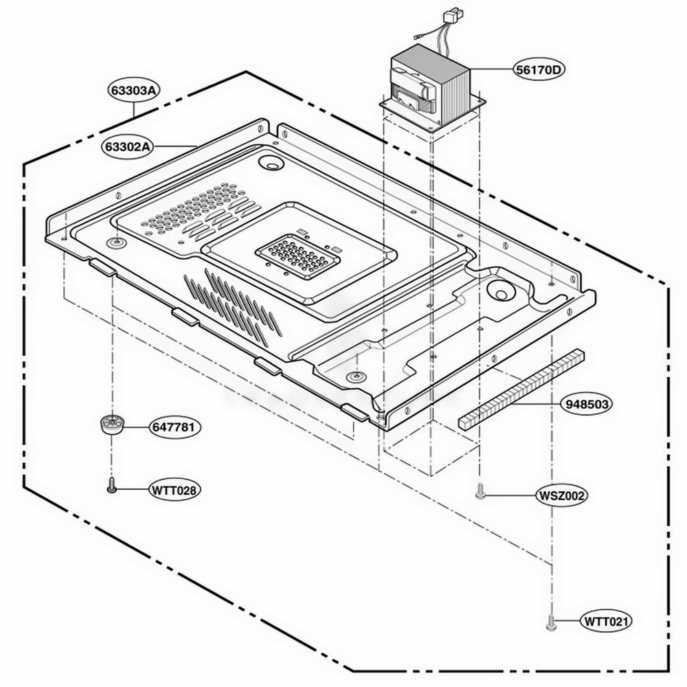 Base Plate Parts Diagram and Parts List for MA1220B KBKEGSE LG Wall Oven