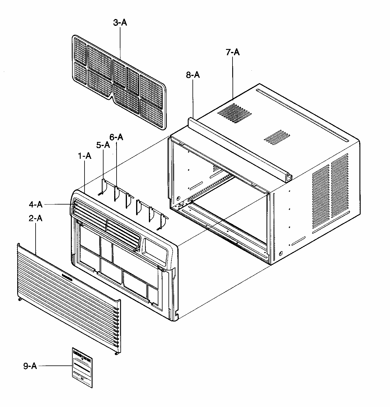 Cabinet/front Grille Assy Diagram and Parts List for 58076100700  Kenmore Air Conditioner