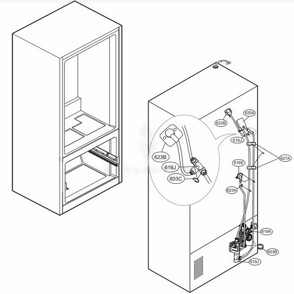Valve And Water Tube Parts Diagram and Parts List for LFXC22526D ASBCNA2 LG Refrigerator