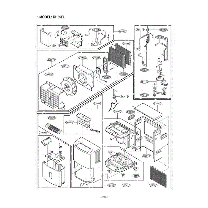 Section Diagram and Parts List for DH65EL AWYAUSG LG Dehumidifier