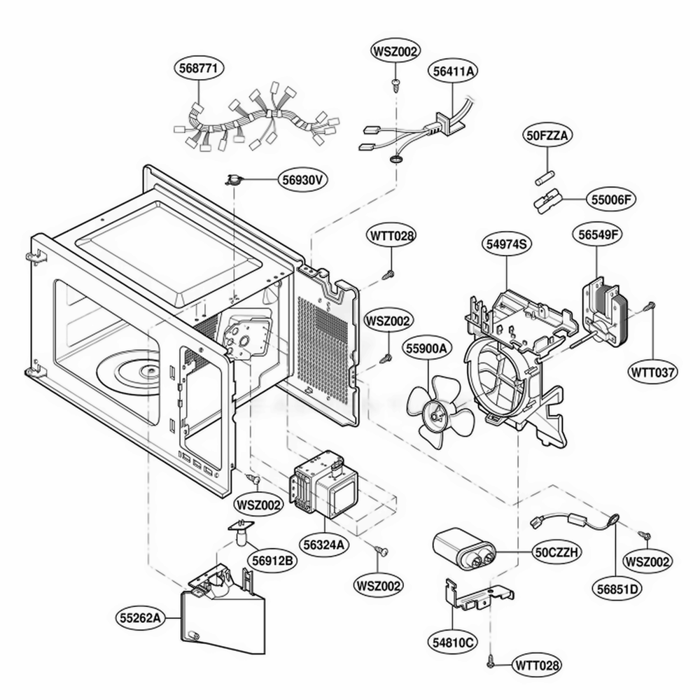 Interior Parts Diagram and Parts List for M1031E BKEAMA LG Range