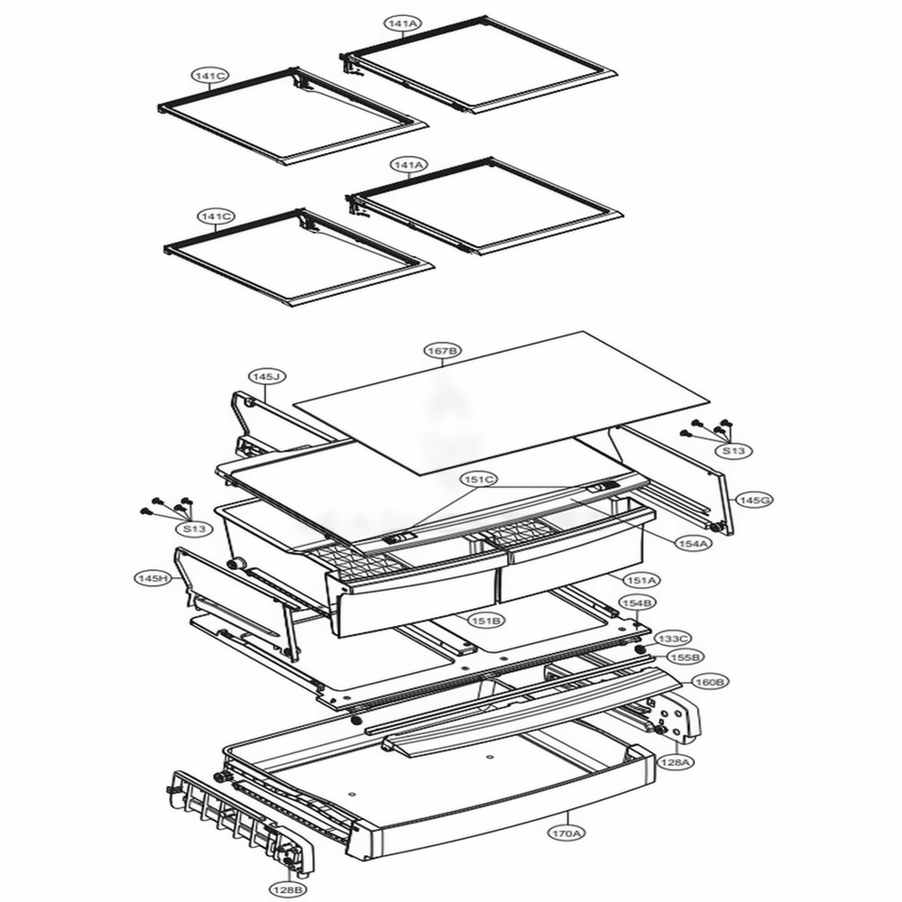 Refrigerator Parts Diagram and Parts List for 71319 AWBCSE4 LG Refrigerator