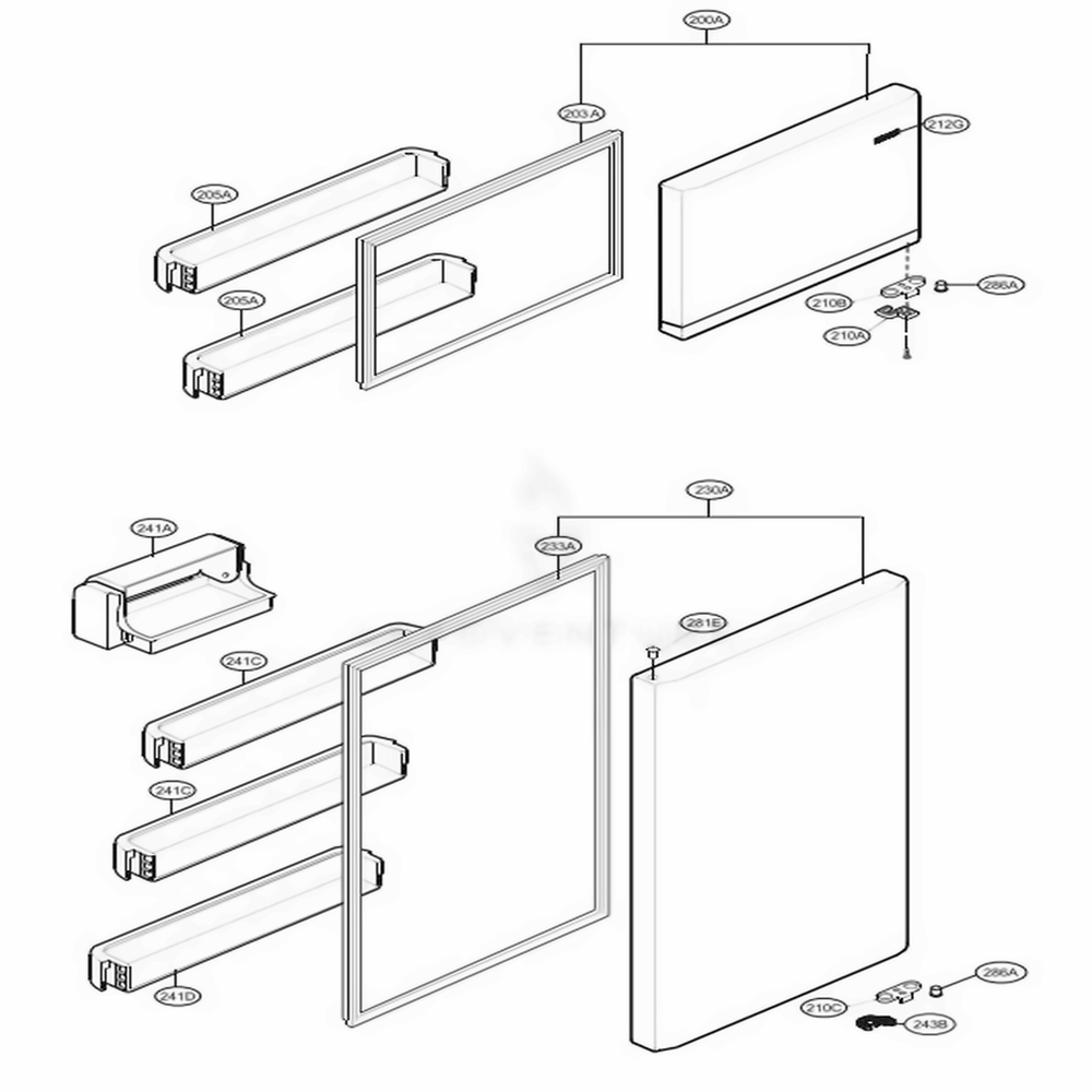 Door Parts Diagram and Parts List for LTCS24223B AWBCNA2 LG Refrigerator
